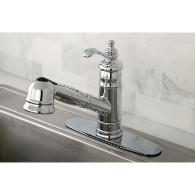 Kingston Chrome Single Handle Pull Out Kitchen Faucet w Deck Plate GS7571TL