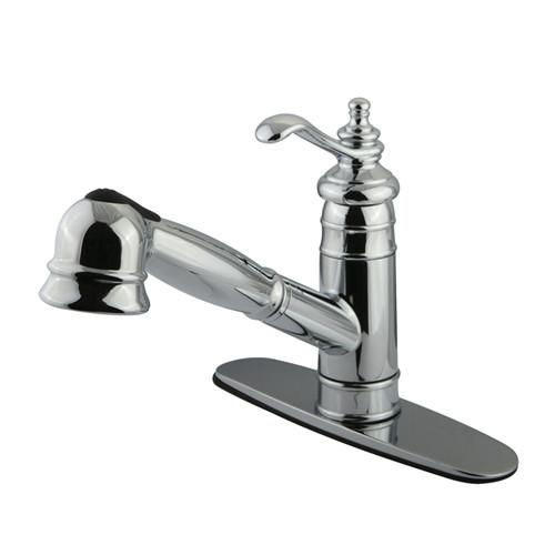 Kingston Chrome Single Handle Pull Out Kitchen Faucet w Deck Plate GS7571TL
