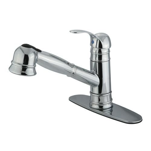 Kingston Chrome Single Handle Pull Out Kitchen Faucet w Deck Plate GS7571WEL