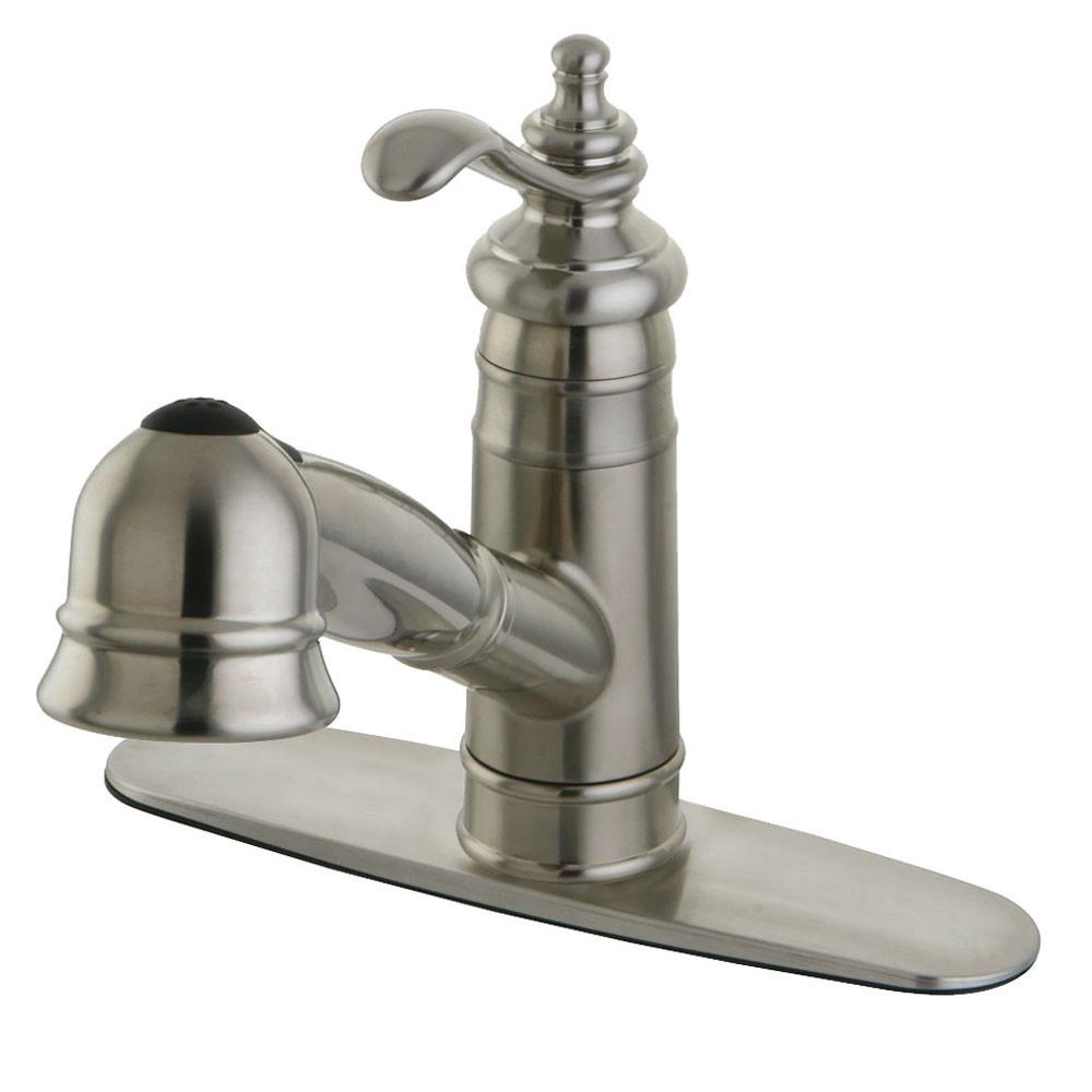 Kingston Satin Nickel Single Handle Pull Out Kitchen Faucet w Plate GS7578TL