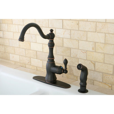 Kingston Oil Rubbed Bronze Single Handle Kitchen Faucet w Sprayer GS7706ACLSP