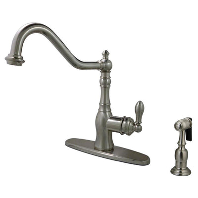 Kingston Satin Nickel Single Handle Kitchen Faucet w Brass Sprayer GS7708ACLBS