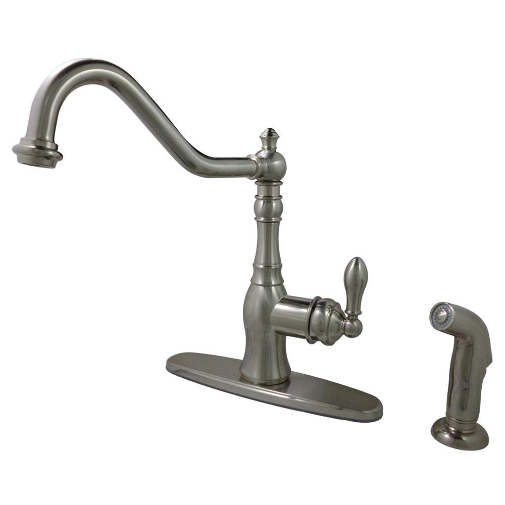 Kingston Satin Nickel Single Handle Kitchen Faucet w Brass Sprayer GS7708ACLSP