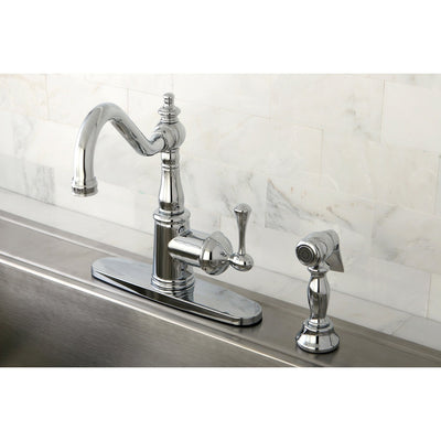 Kingston Brass Chrome Single Handle Kitchen Faucet w Brass Sprayer GS7811BLBS