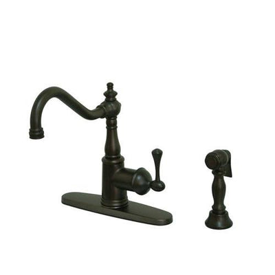 Kingston Oil Rubbed Bronze Single Handle Kitchen Faucet w Sprayer GS7815BLBS