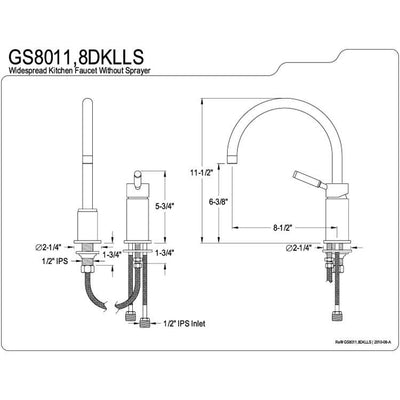 Kingston Kaiser Chrome Widespread Single Lever Handle Kitchen Faucet GS8011DKLLS