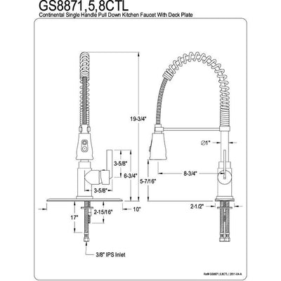 Kingston Brass Satin Nickel Single Handle Pre-rinse Kitchen Faucet GS8878CTL