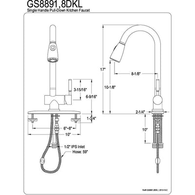 Kaiser Satin Nickel Single Handle Kitchen Faucet w Pull-down Sprayer GS8898DKL