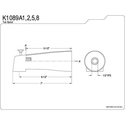 Kingston Brass Bathroom Accessories Chrome 7" Zinc Diverter Tub Spout K1089A1