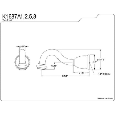 Kingston Brass Bathroom Accessories Chrome Heritage 6" Tub Spout K1687A1