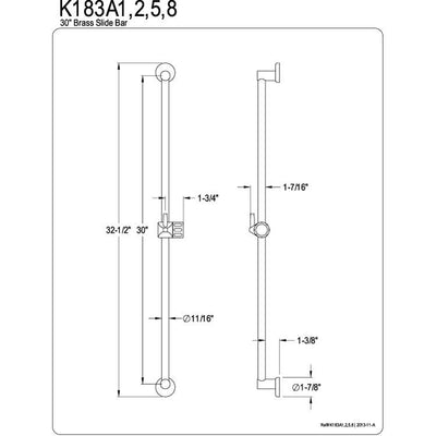 Kingston Bathroom Accessories Polished Brass 30" Brass Slide Bar w/ Pin K183A2