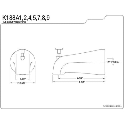 Kingston Chrome / Polished Brass Made to Match 5" Diverter Tub Spout K188A4