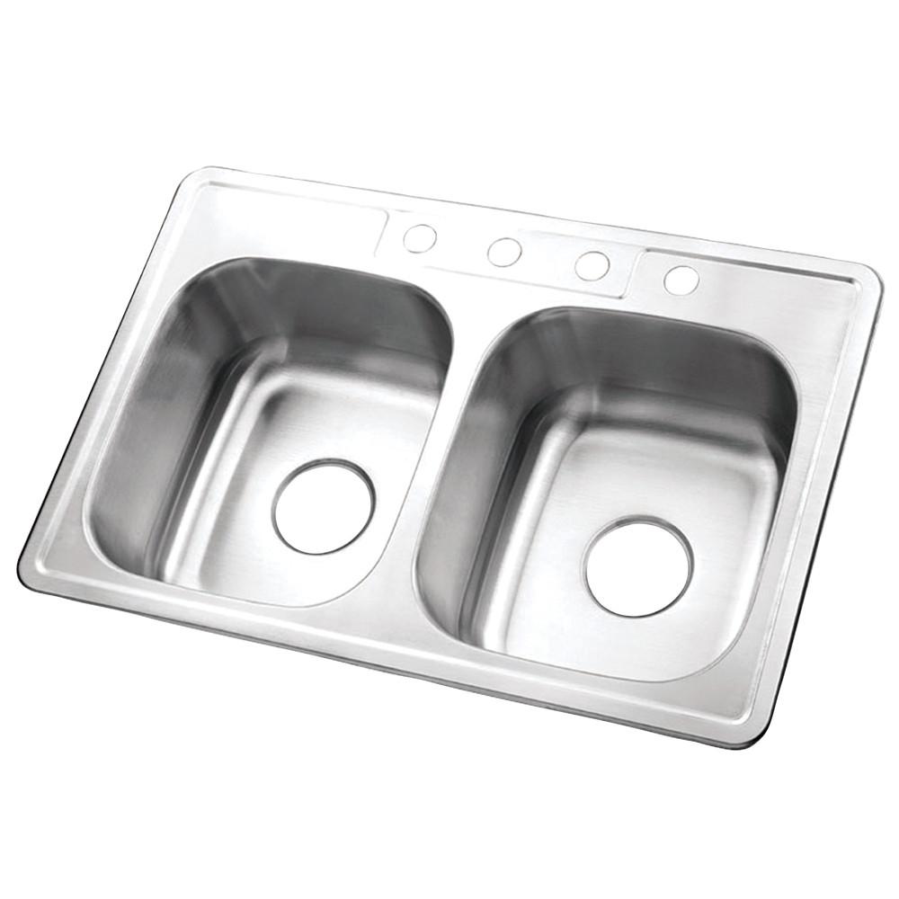 Brushed Nickel Gourmetier Double Bowl Self-Rimming Kitchen Sink K33228DBN