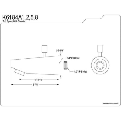 Kingston Bathroom Accessories Satin Nickel 5-7/8" Diverter Tub Spout K6184A8