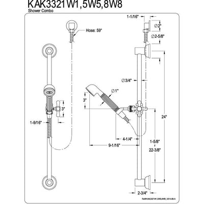 Kingston Brass Chrome 4 Piece Handheld Shower head Combo with slidebar KAK3321W1