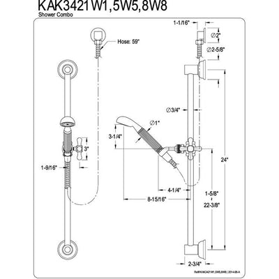 Kingston Brass Chrome 4 Piece Handheld Shower head Combo with slidebar KAK3421W1