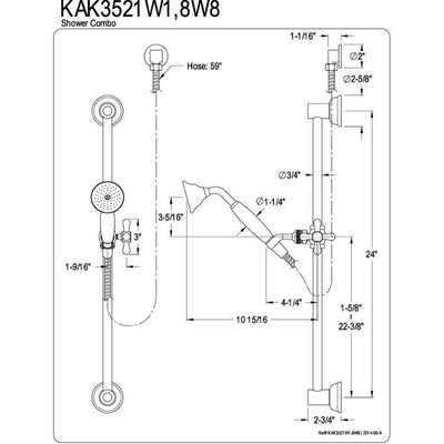 Kingston Brass Chrome 4 Piece Handheld Shower head Combo with slidebar KAK3521W1