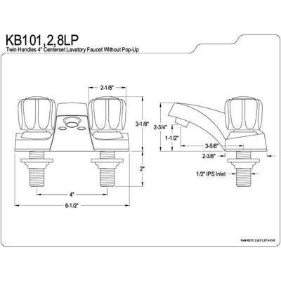Kingston Brass Chrome 2 Handle 4" Centerset Bathroom Faucet KB101LP