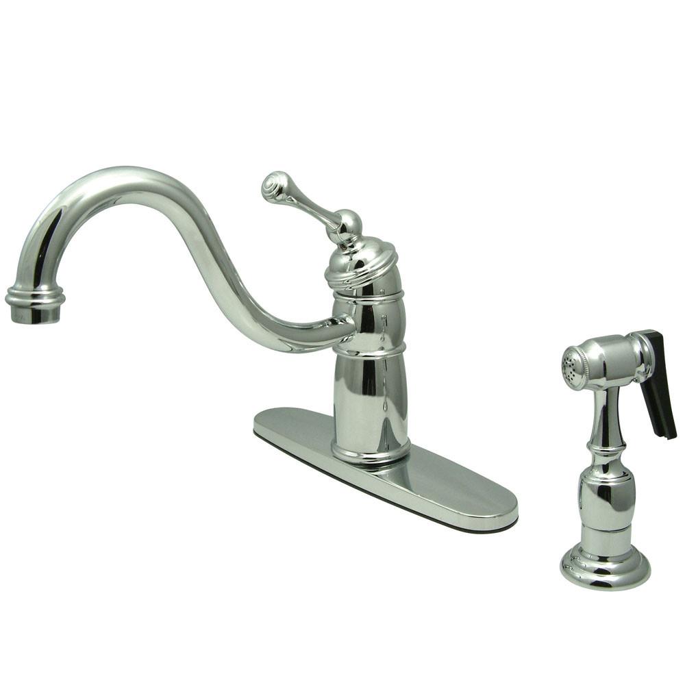 Kingston Brass Chrome Single Handle Kitchen Faucet With Brass Sprayer KB1571BLBS