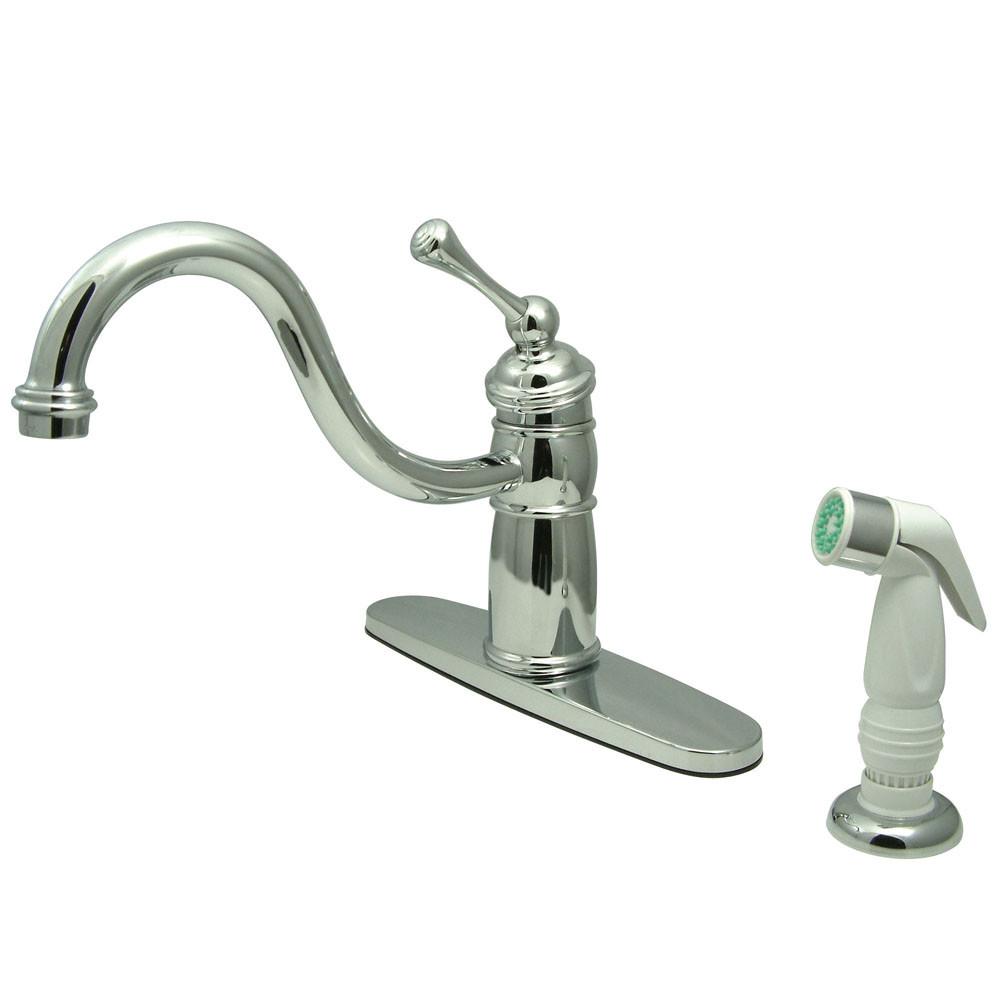 Kingston Chrome Single Handle Kitchen Faucet With Non-Metallic Sprayer KB1571BL