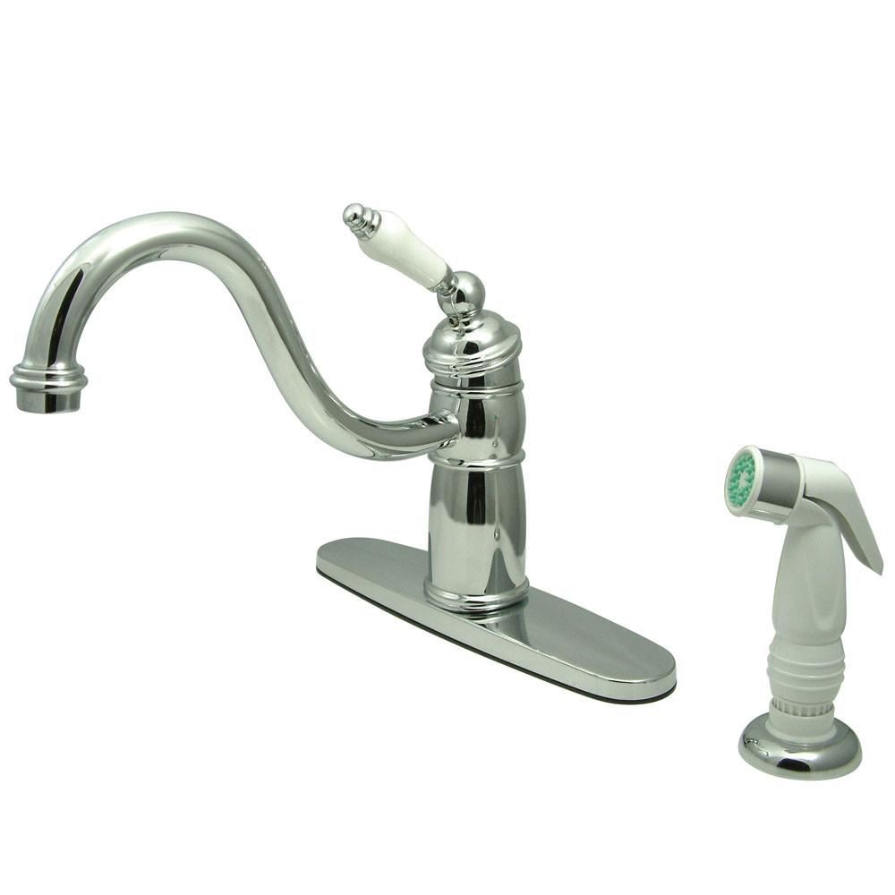 Kingston Chrome Single Handle Kitchen Faucet With Non Metallic Sprayer   KB1571PL 