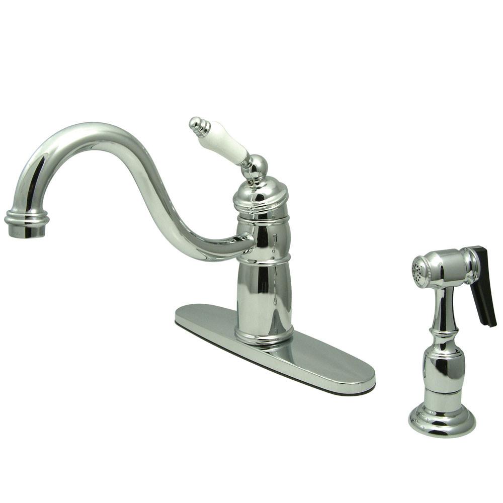 Kingston Brass Chrome Single Handle Kitchen Faucet With Brass Sprayer KB1571PLBS