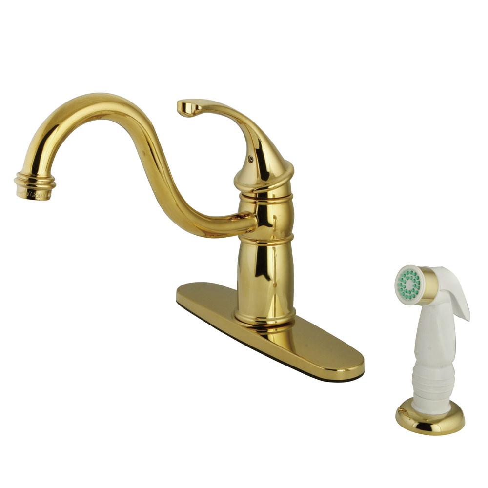 Kingston Brass Polished Brass Georgian 8" kitchen faucet w sprayer KB1572GL