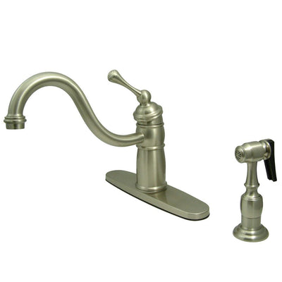 Kingston Satin Nickel Single Handle Kitchen Faucet With Brass Sprayer KB1578BLBS