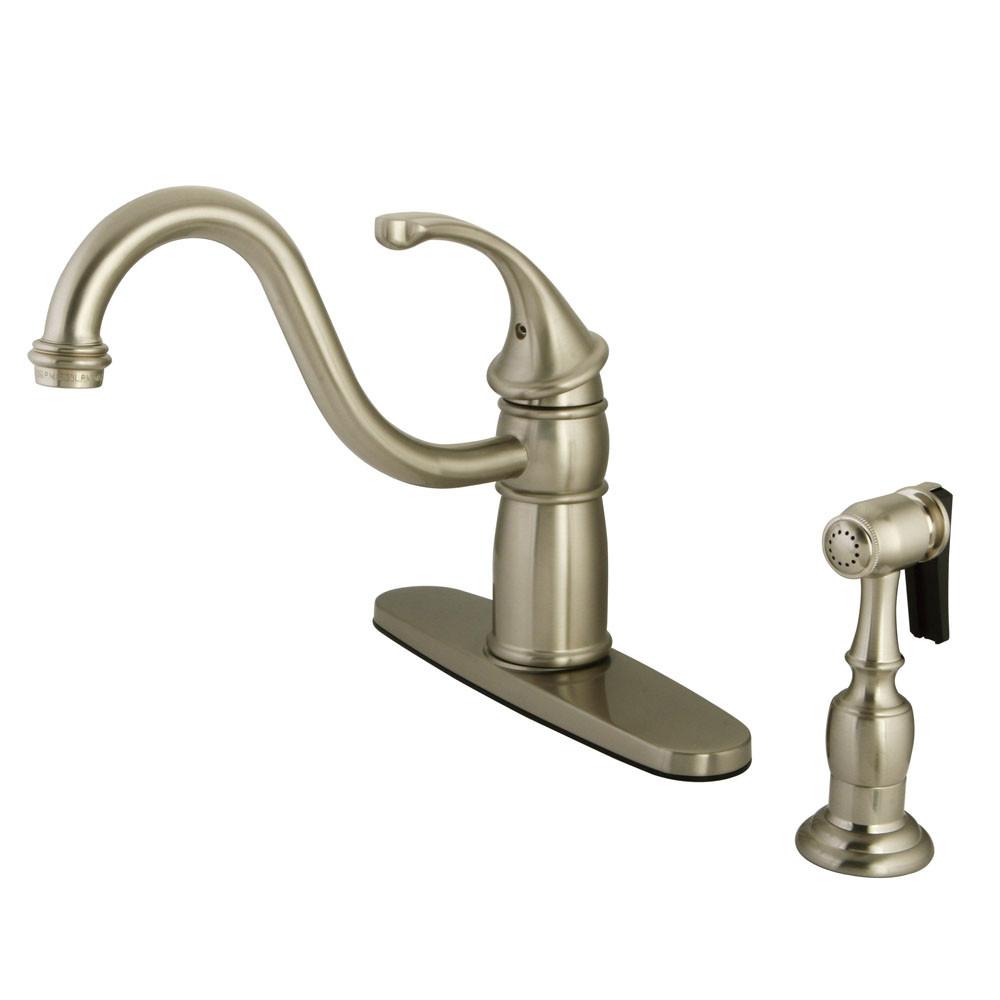 Kingston Brass Satin Nickel Georgian kitchen faucet w brass sprayer KB1578GLBS
