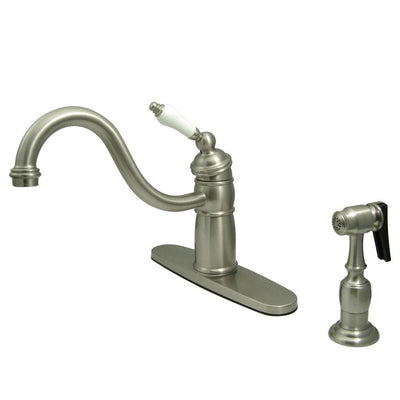 Kingston Satin Nickel Single Handle Kitchen Faucet With Brass Sprayer KB1578PLBS