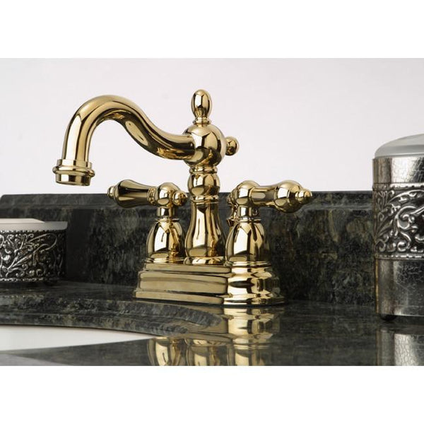 Kingston Polished Brass 2 Handle 4 Centerset Bathroom Faucet w Drain 