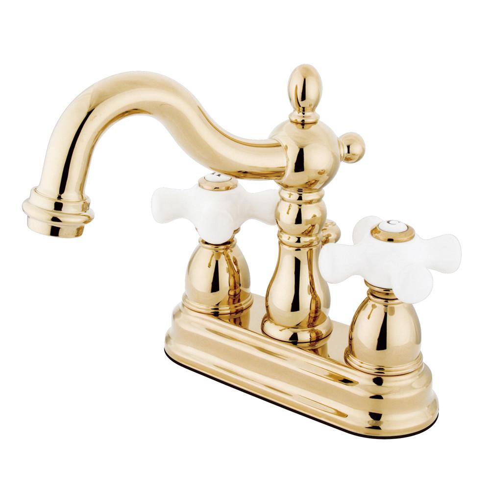 Kingston Polished Brass 2 Handle 4" Centerset Bathroom Faucet w Drain KB1602PX