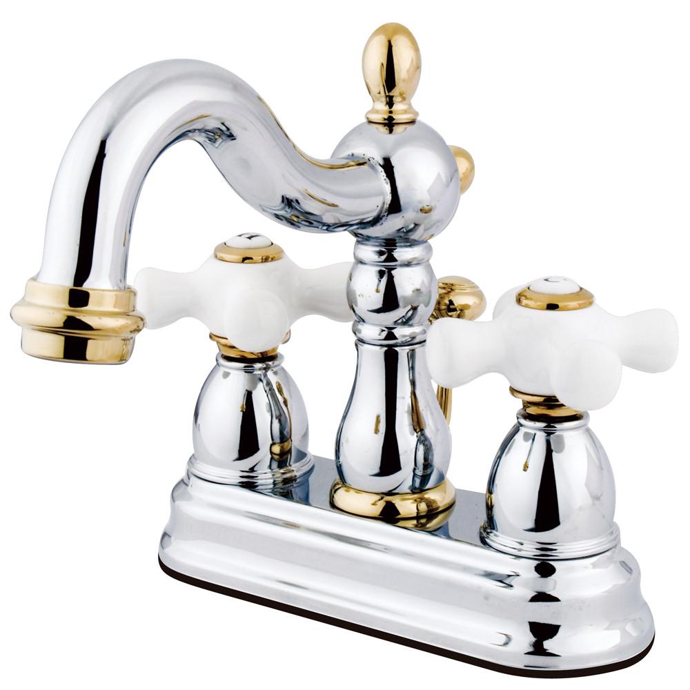 Kingston Chrome/Polished Brass 2 Handle 4" Centerset Bathroom Faucet KB1604PX