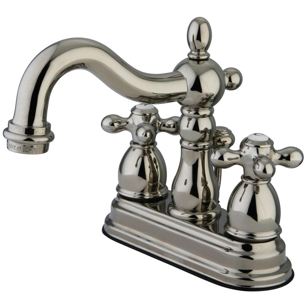 Kingston Polished Nickel 2 Handle 4" Centerset Bathroom Faucet w Drain KB1606AX