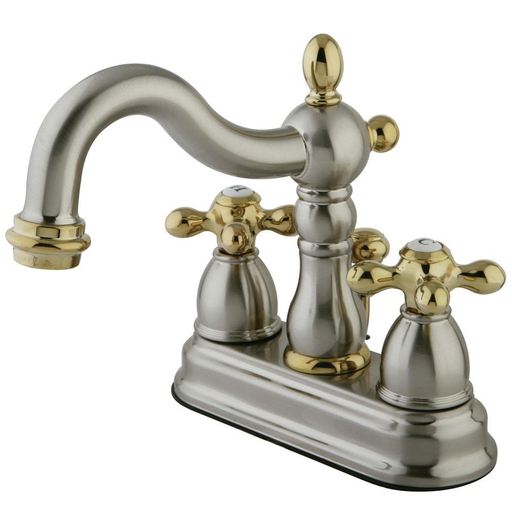 Kingston Satin Nickel/Polished Brass 4" Centerset Bathroom Faucet KB1609AX