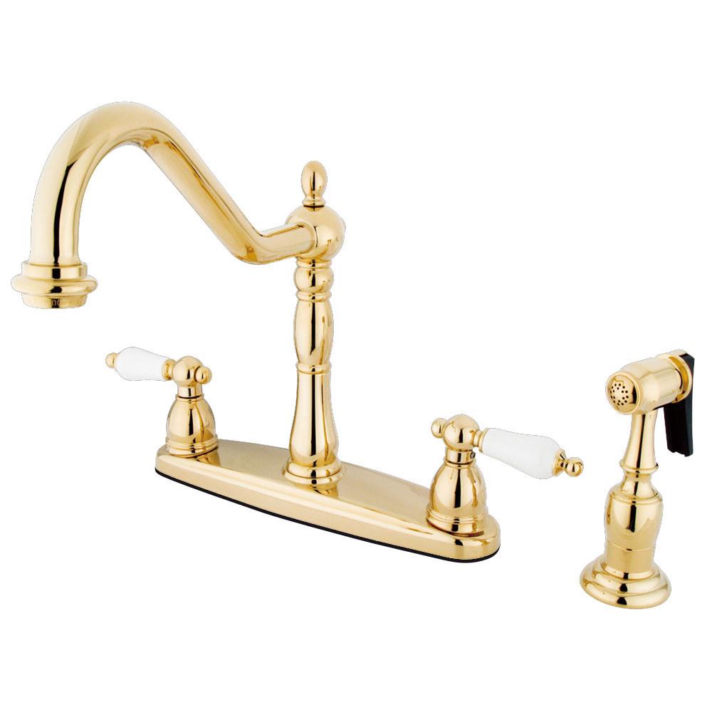 Kingston Polished Brass Centerset Kitchen Faucet with Brass Sprayer KB1752PLBS