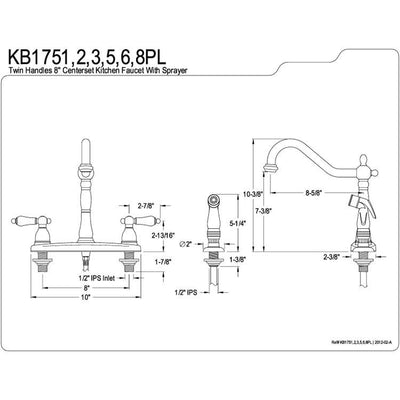 Kingston Brass Satin Nickel 8" Centerset Kitchen Faucet with Sprayer KB1758PL