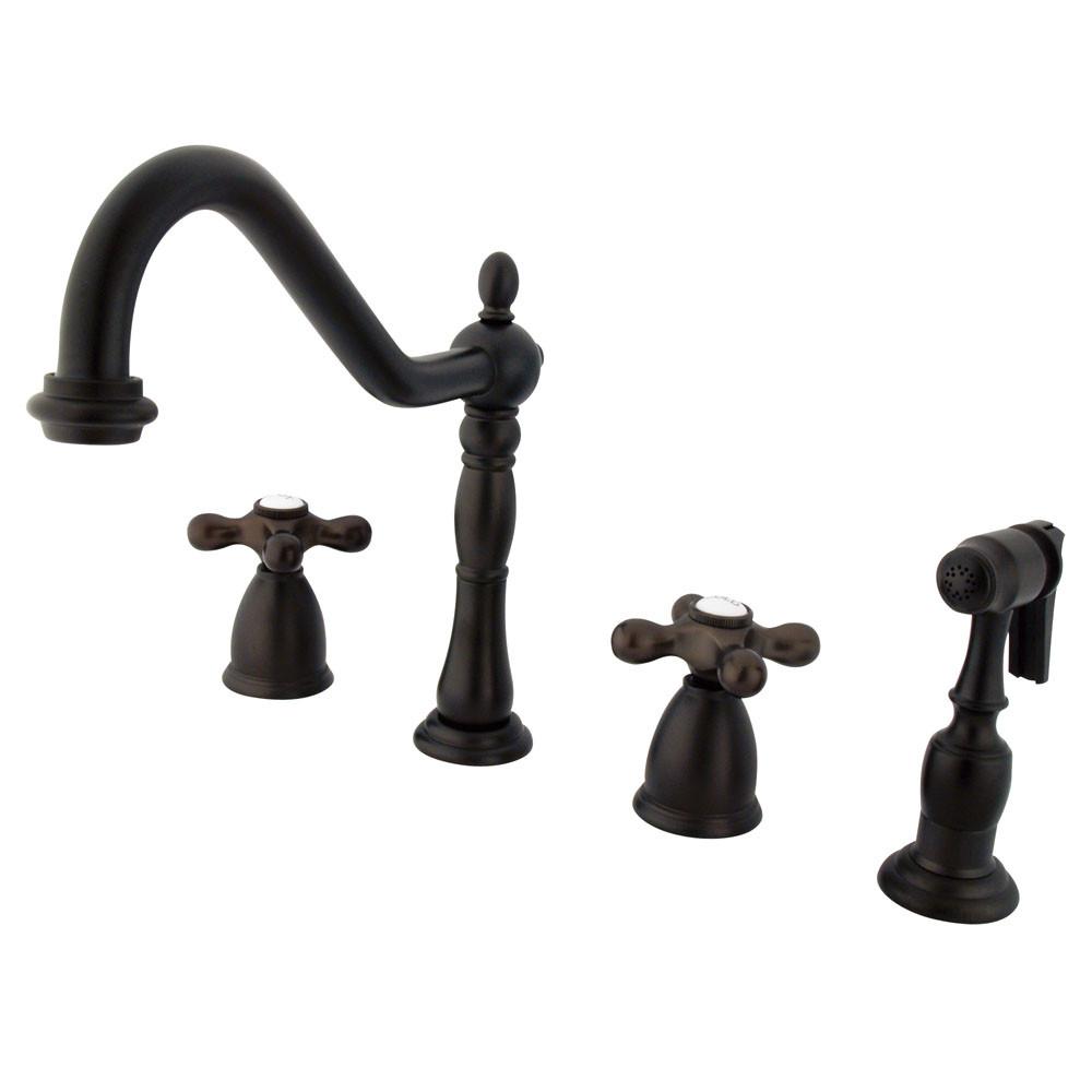 Kingston Oil Rubbed Bronze 8" Center Kitchen Faucet w Brass Sprayer KB1795AXBS