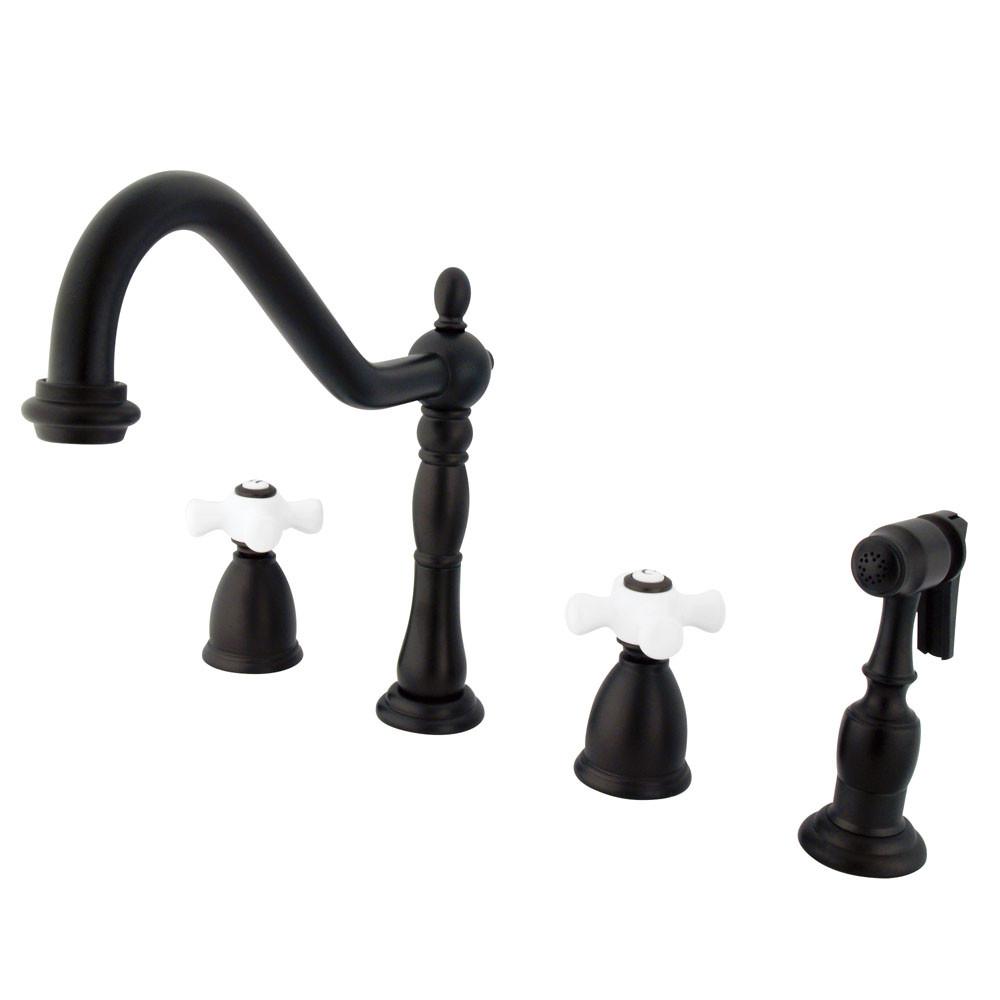 Kingston Oil Rubbed Bronze 8" Center Kitchen Faucet w Brass Sprayer KB1795PXBS