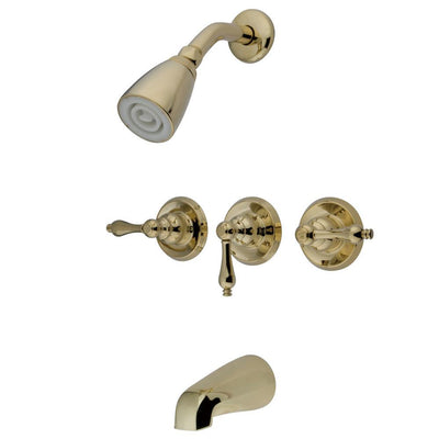 Kingston Magellan Polished Brass Three Handle Tub & Shower Combo Faucet KB232AL