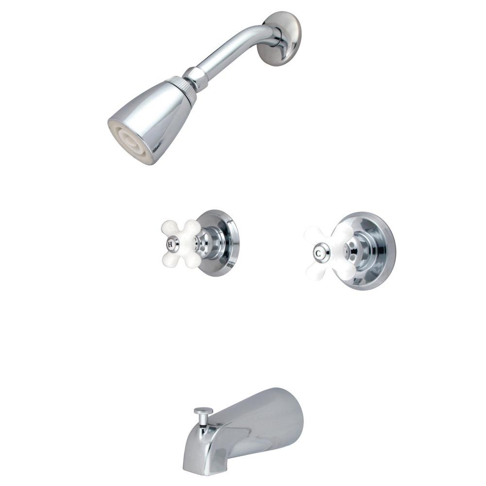 Chrome Magellan porcelain cross handle tub and shower combination faucet KB241PX