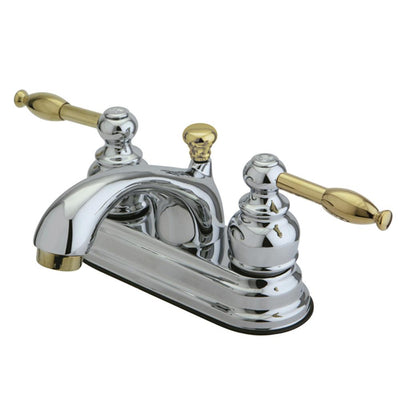Kingston Chrome/Polished Brass 4" Centerset Bathroom Faucet w Pop-up KB2604KL