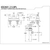 Kingston Satin Nickel 2 Handle 4" Centerset Bathroom Faucet with Pop-up KB2608PL