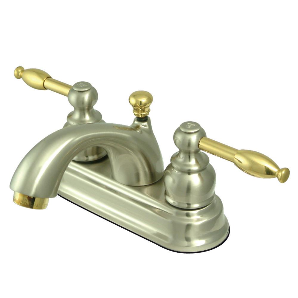 Kingston Satin Nickel/Polished Brass 4" Centerset Bathroom Faucet KB2609KL