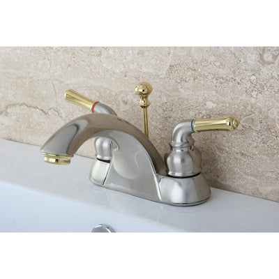 Kingston Satin Nickel/Polished Brass 4" Centerset Bathroom Faucet KB2629