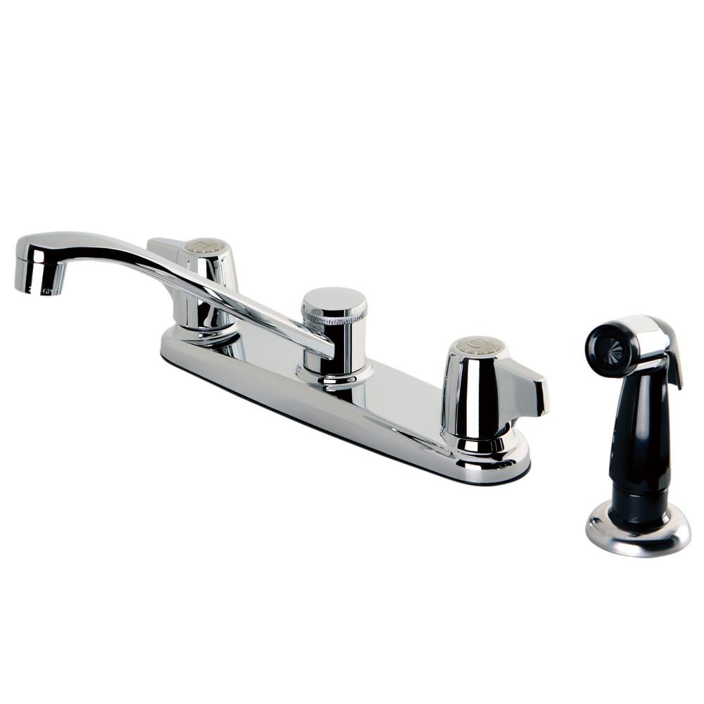 Kingston Chrome Twin Canopy Handle 8" Kitchen Faucet with Side Sprayer KB262
