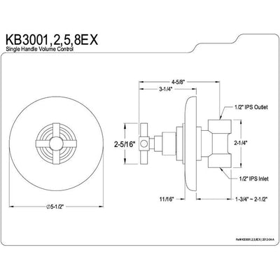 Kingston Brass Chrome Wall Volume Control Valve for Shower Faucet KB3001EX