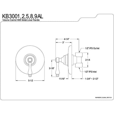Kingston Polished Brass Wall Volume Control Valve for Shower Faucet KB3002AL