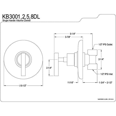 Kingston Polished Brass Wall Volume Control Valve for Shower Faucet KB3002DL