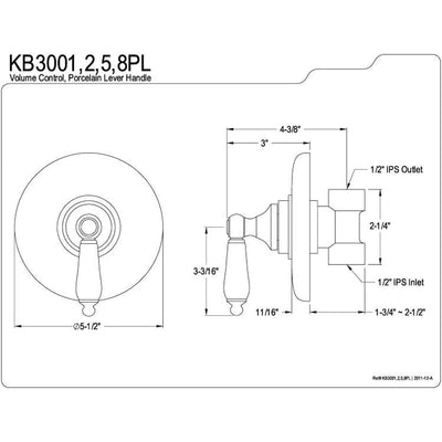 Kingston Polished Brass Wall Volume Control Valve for Shower Faucet KB3002PL